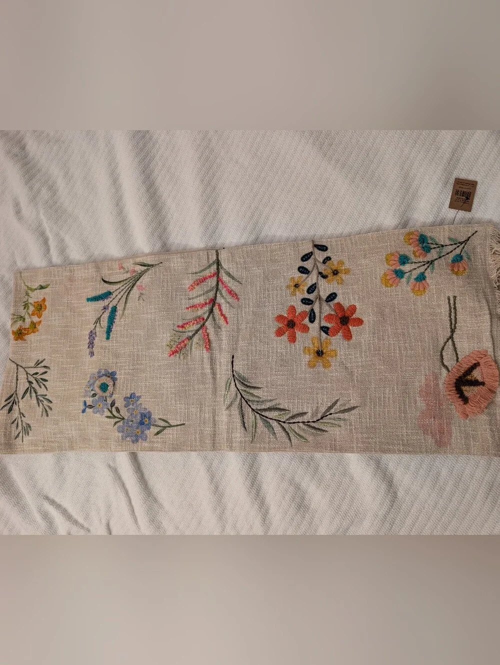 Floral Linen Table Runner, 72”